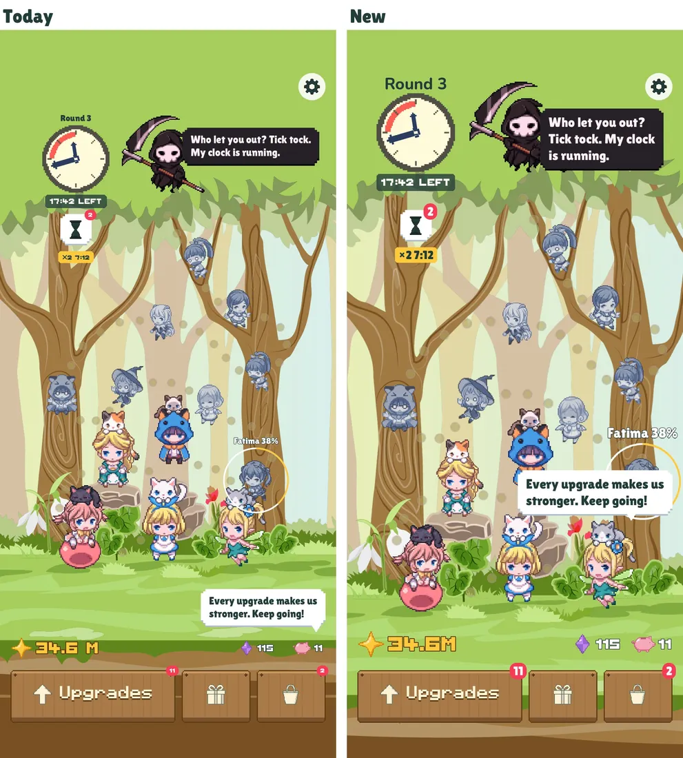 The main screen before and after the final readability round