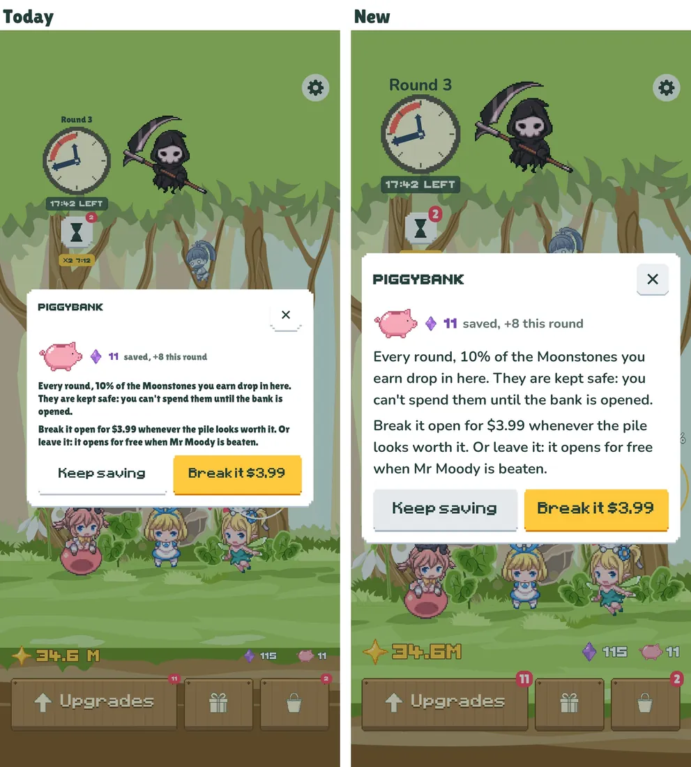 The piggybank before and after