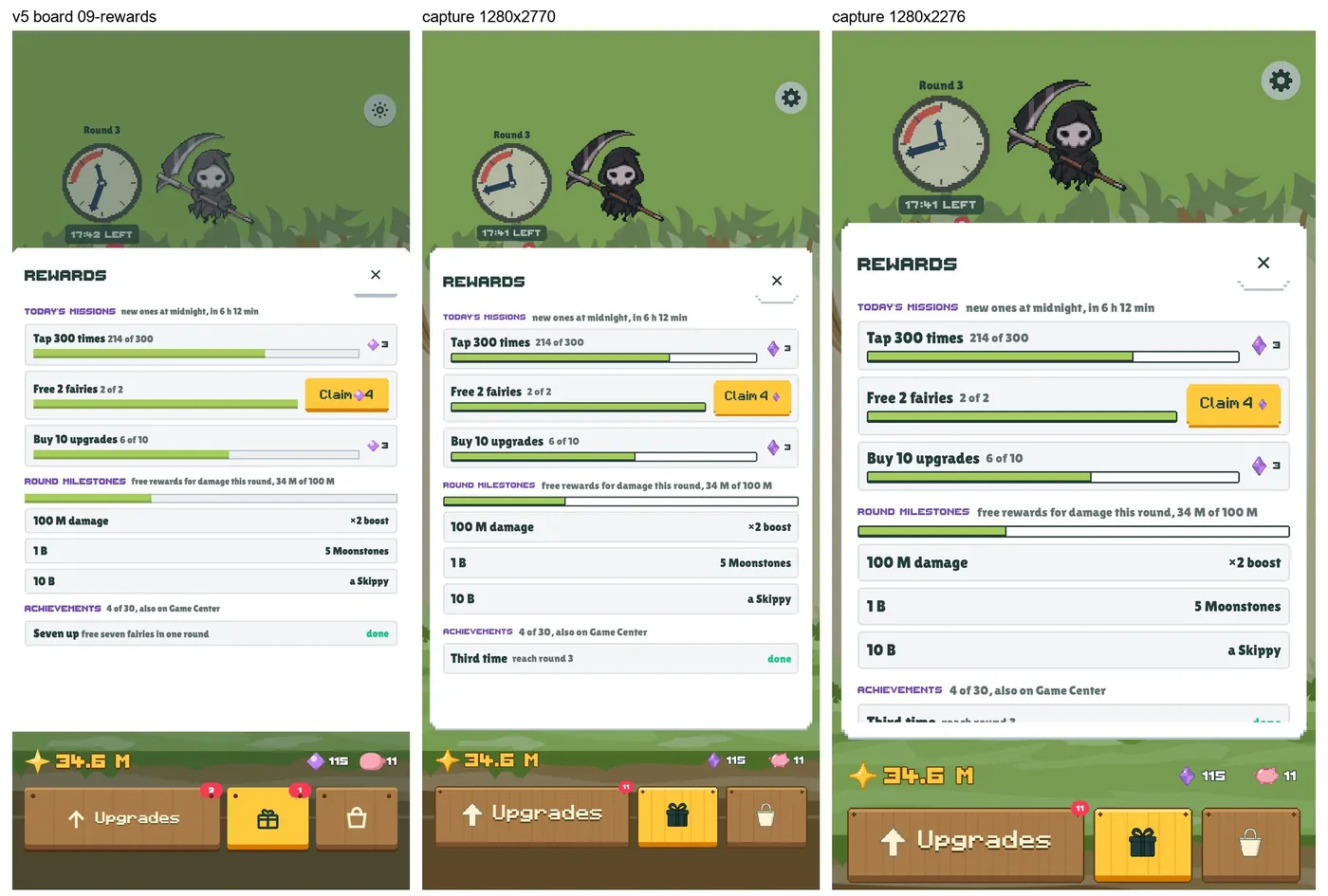 The built Rewards page beside its board