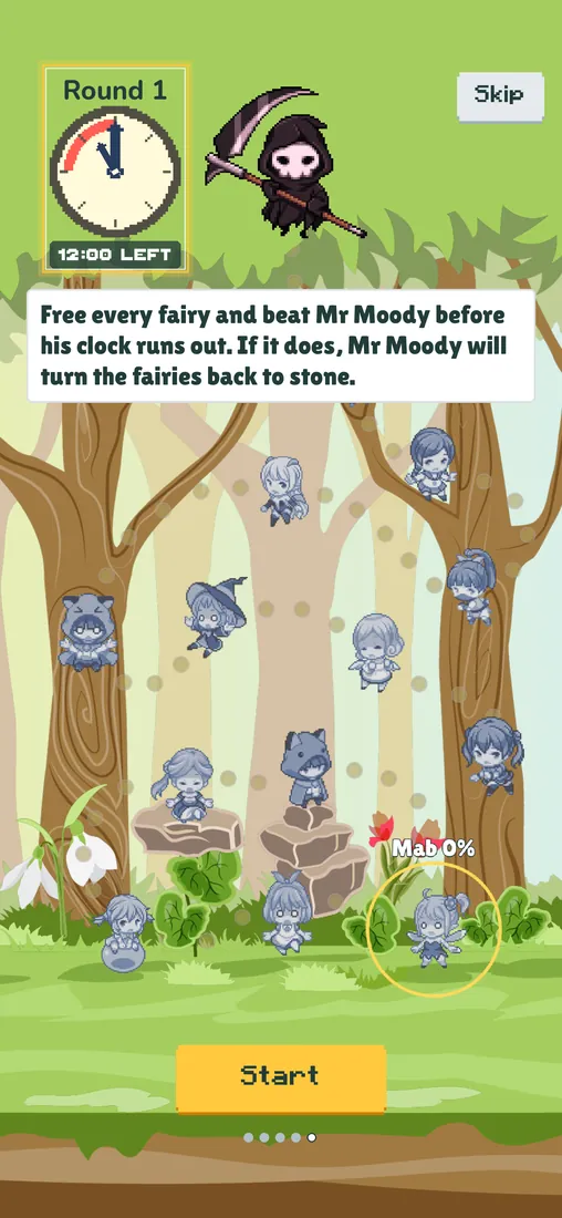 The intro's last page, telling the player to free every fairy before the clock runs out