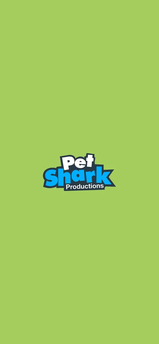 The launch screen, the Pet Shark Productions logo on green