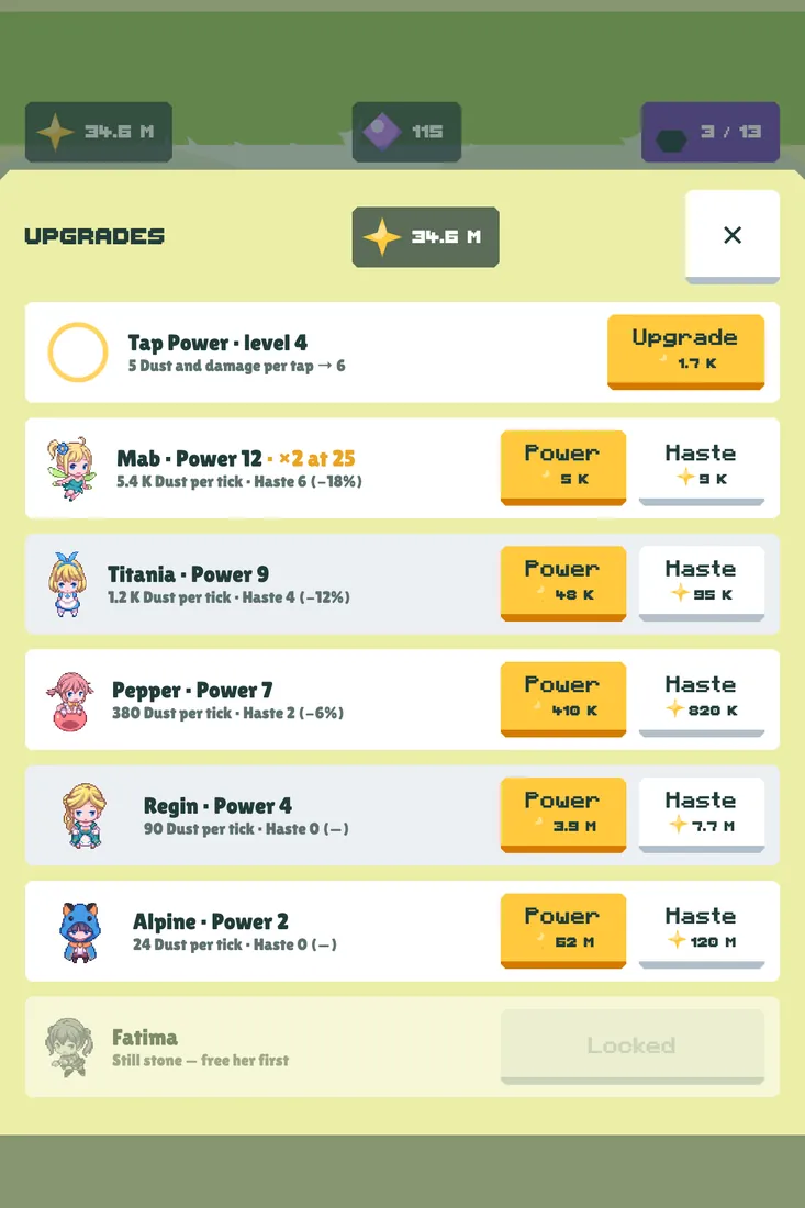 First-draft mockup of the Upgrades sheet
