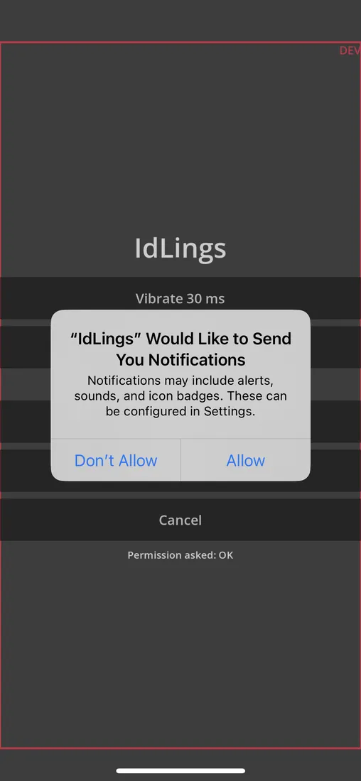 The iPhone asking whether IdLings may send notifications