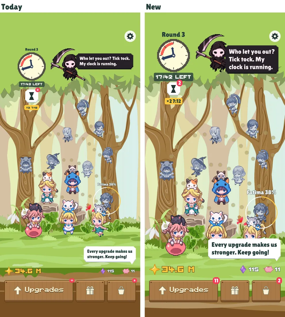 The main screen before and after the readability pass