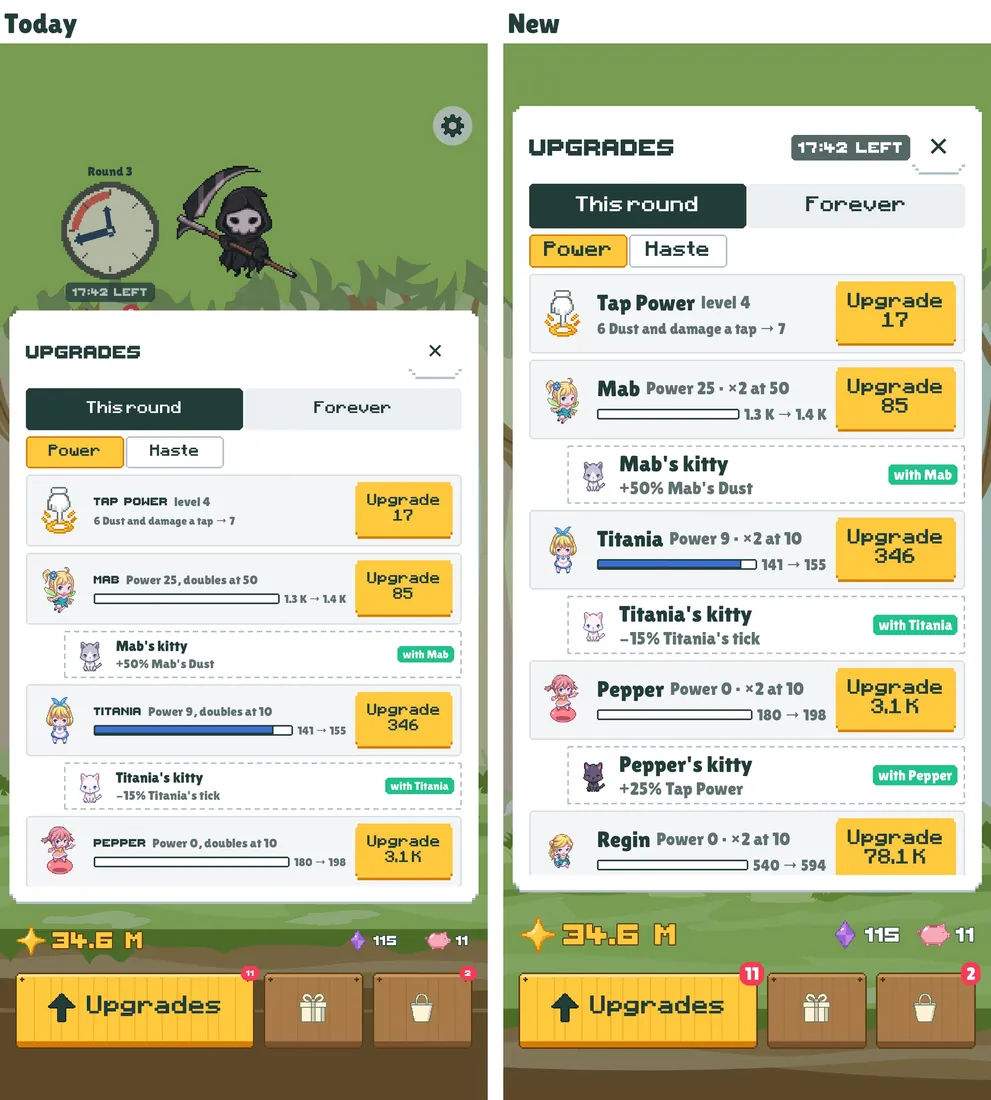 Upgrades before and after, with bigger type