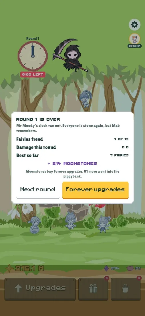 The round summary with the Moonstones earned