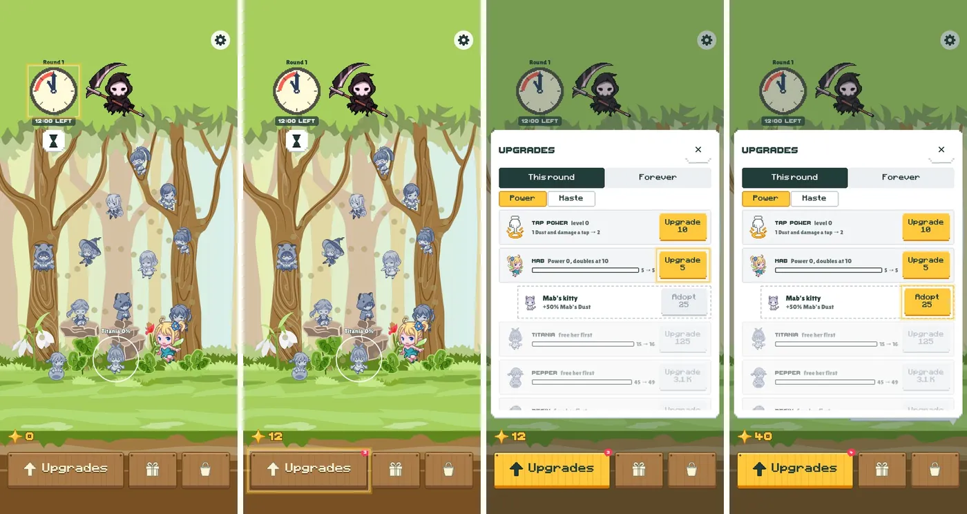 The tutorial's highlights on the phone, the clock outlined and the first statue