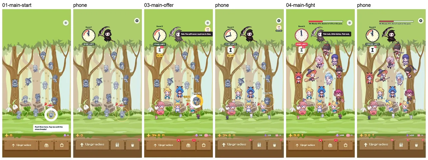 The main screen's states on the phone beside their boards