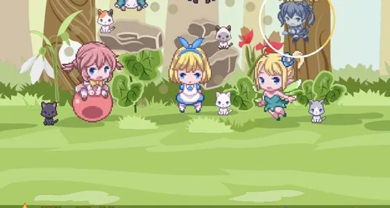 The fairies on the forest floor with their kitties, in the game