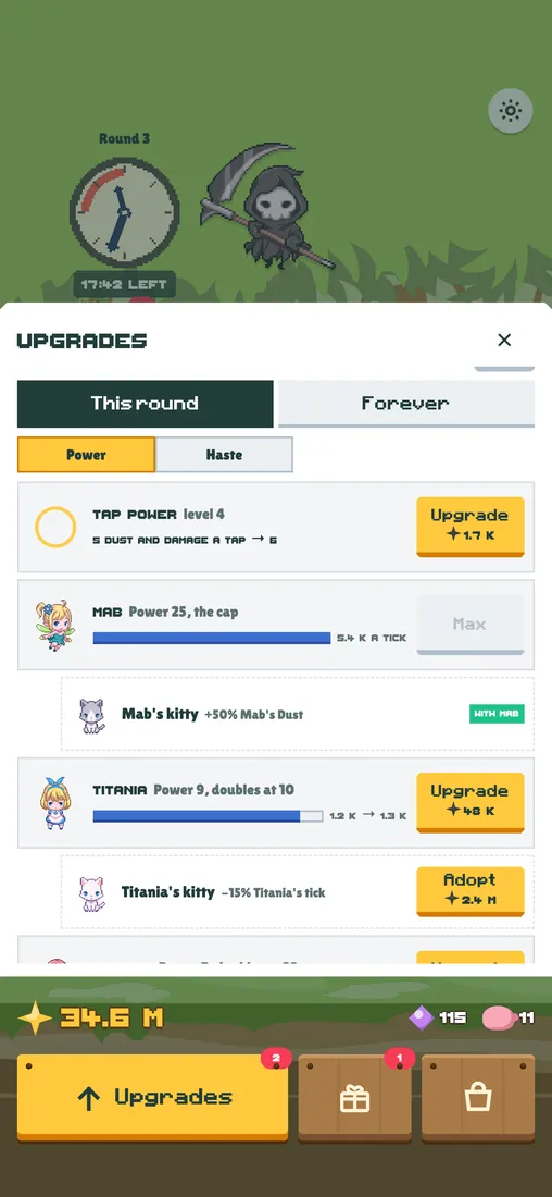 Mockup v3 of Upgrades with This round and Forever tabs