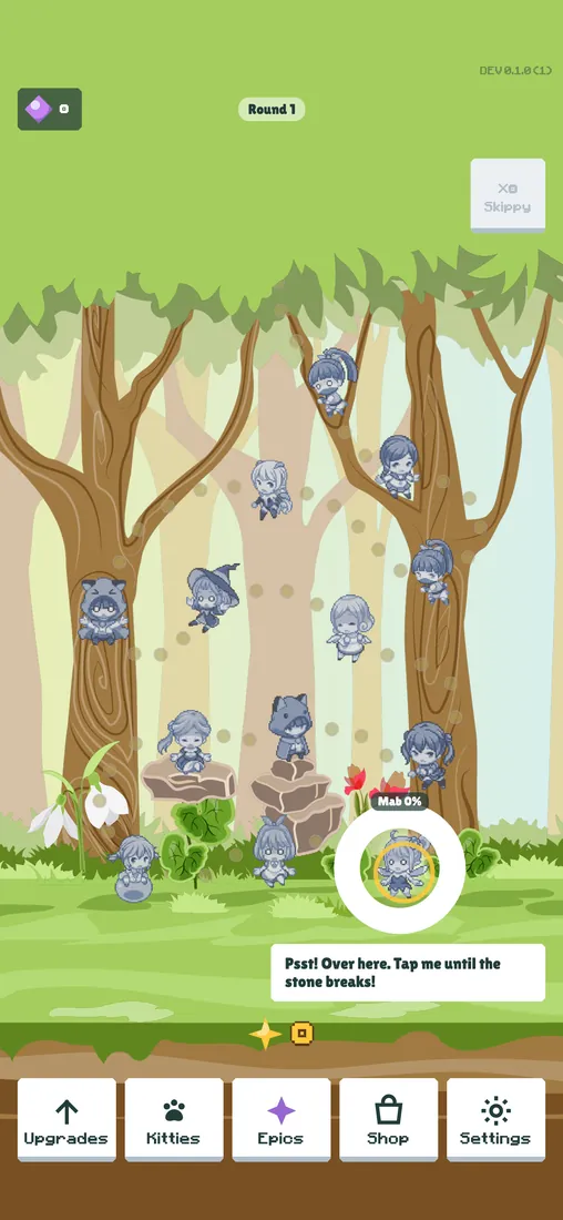 Mockup v2 of the main screen at the start of a round, over the Unity forest